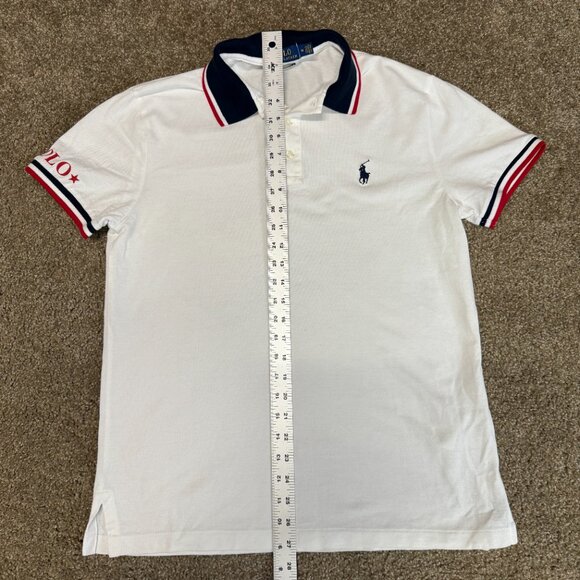 Polo Ralph Lauren Collar Shirt Slim Fit Mens Medium White Red Blue Label Custom - Picture 7 of 12